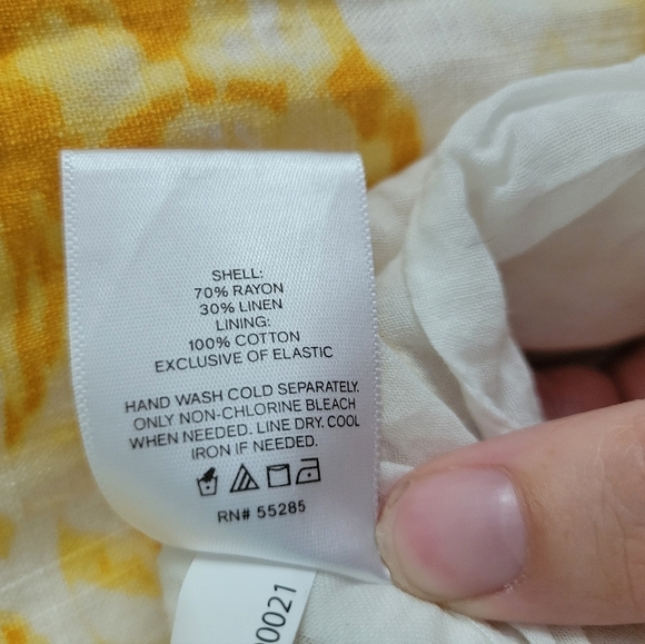 Express Yellow Gold Printed Flutter Sleeve Tie Front Midi Linen-Blend Dress Sz S - Picture 6 of 9